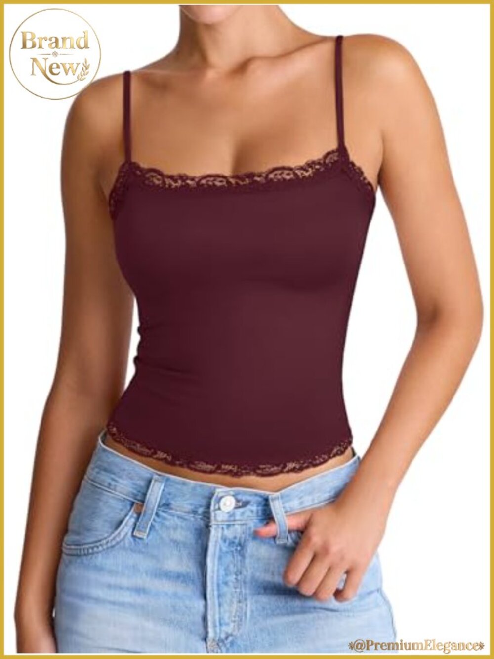 Women's Square Neck Lace Cami Tank Top Sleeveless Crop Spaghetti Strap Summer